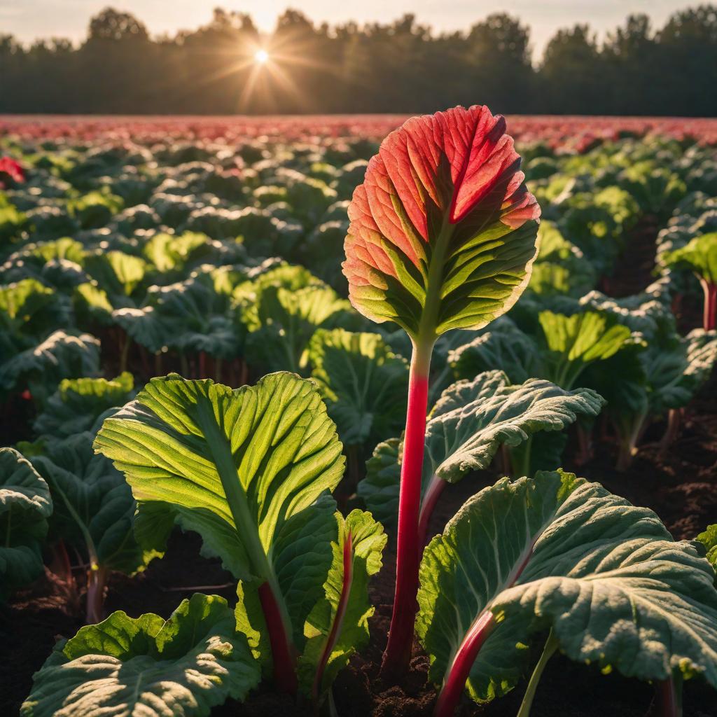  A HUGE VERY WRINKLED RHUBARB IN AN EMPTY FIELD. INTENSE SUNLIGHT SHINING THROUGH THE LEAVES. hyperrealistic, full body, detailed clothing, highly detailed, cinematic lighting, stunningly beautiful, intricate, sharp focus, f/1. 8, 85mm, (centered image composition), (professionally color graded), ((bright soft diffused light)), volumetric fog, trending on instagram, trending on tumblr, HDR 4K, 8K