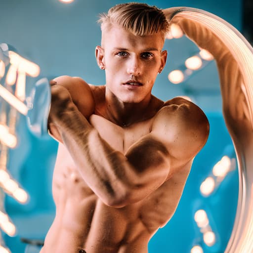 portrait+ style Russian queer fitness model blonde hunk dude face