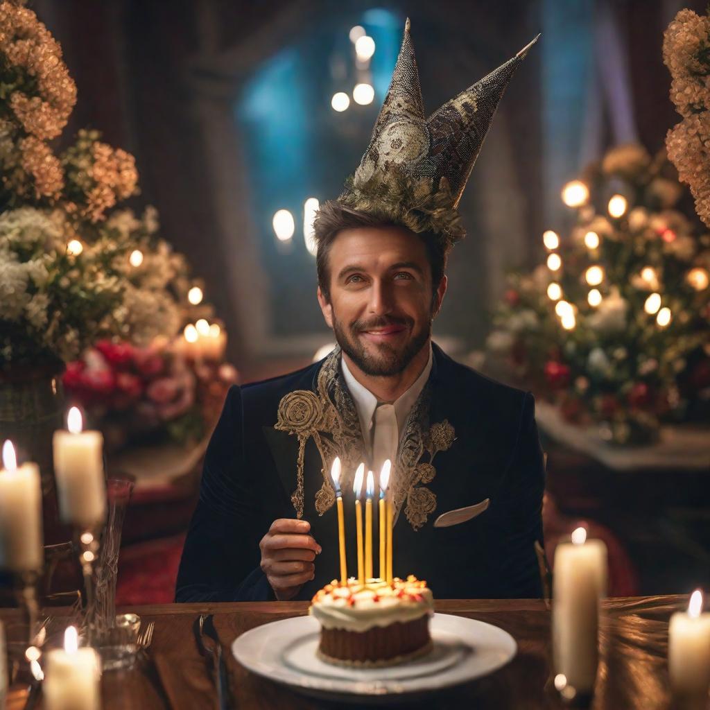  Happy birthday Ruslan hyperrealistic, full body, detailed clothing, highly detailed, cinematic lighting, stunningly beautiful, intricate, sharp focus, f/1. 8, 85mm, (centered image composition), (professionally color graded), ((bright soft diffused light)), volumetric fog, trending on instagram, trending on tumblr, HDR 4K, 8K