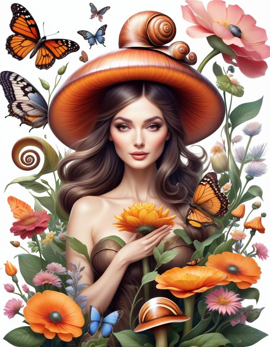  (a girl in a voluminous snail shaped hat stands among large flowers and holds a large snail in her palm, beetles and butterflies fly around her, flowers in the foreground and background)) in the fantasy genre, ((sticker)) isolated on a white background}, mysticism, fairy tale, fantasy, good detail, good drawing, clear contours, good mood. B. Kliban, Benjamin Lacombe, Jasmine Beckett Griffith, hyperrealistic, full body, detailed clothing, highly detailed, cinematic lighting, stunningly beautiful, intricate, sharp focus, f/1. 8, 85mm, (centered image composition), (professionally color graded), ((bright soft diffused light)), volumetric fog, trending on instagram, trending on tumblr, HDR 4K, 8K