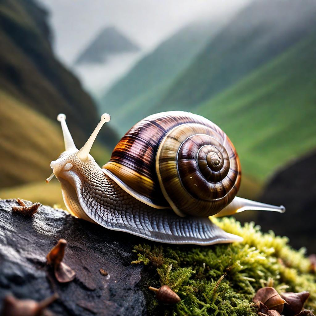  A Slovakian snail that left its home in Nepal hyperrealistic, full body, detailed clothing, highly detailed, cinematic lighting, stunningly beautiful, intricate, sharp focus, f/1. 8, 85mm, (centered image composition), (professionally color graded), ((bright soft diffused light)), volumetric fog, trending on instagram, trending on tumblr, HDR 4K, 8K