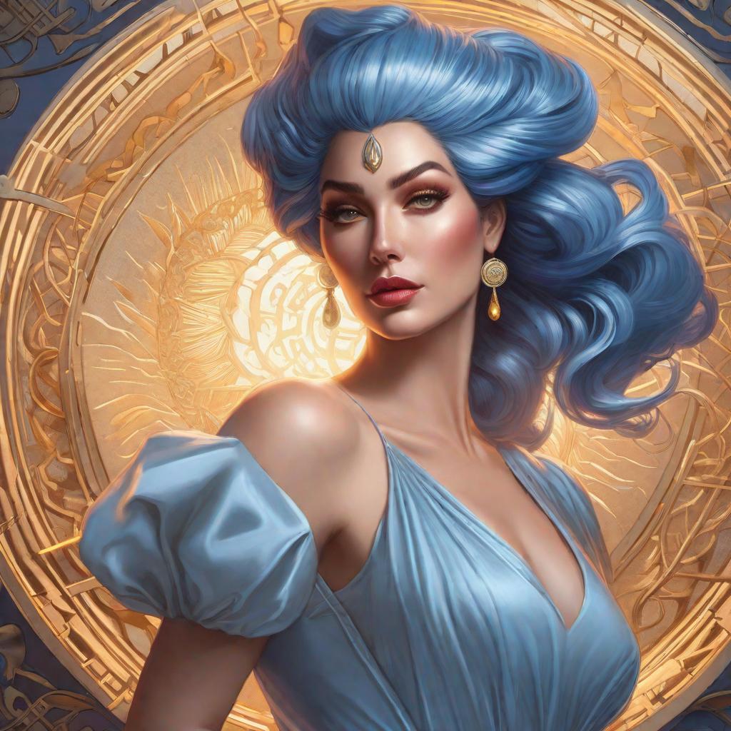  Brujita voladora, blue color, glam, power, glowing lights intricate, elegant, highly detailed, digital painting, artstation, concept art, smooth, sharp focus, illustration, art by artgerm and greg rutkowski and fra angelico and unreal engine 5 hyperrealistic, full body, detailed clothing, highly detailed, cinematic lighting, stunningly beautiful, intricate, sharp focus, f/1. 8, 85mm, (centered image composition), (professionally color graded), ((bright soft diffused light)), volumetric fog, trending on instagram, trending on tumblr, HDR 4K, 8K