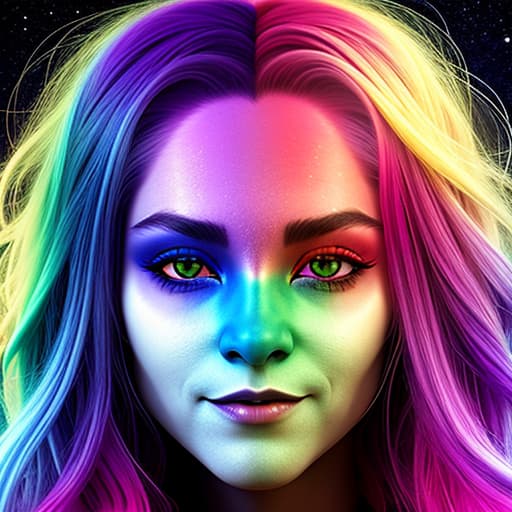  Long rainbow hair , werewolf Galaxy eyes school background