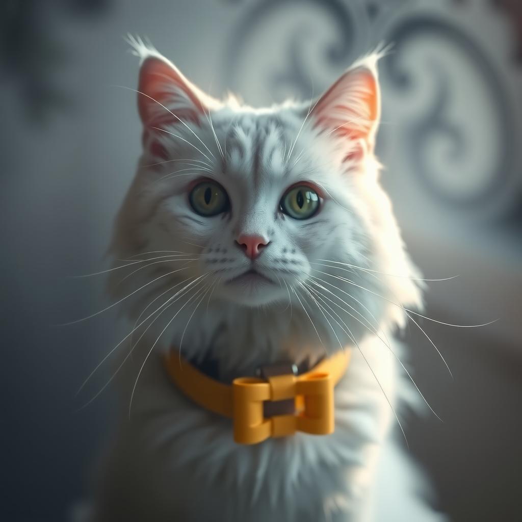  a white cat hyperrealistic, full body, detailed clothing, highly detailed, cinematic lighting, stunningly beautiful, intricate, sharp focus, f/1. 8, 85mm, (centered image composition), (professionally color graded), ((bright soft diffused light)), volumetric fog, trending on instagram, trending on tumblr, HDR 4K, 8K