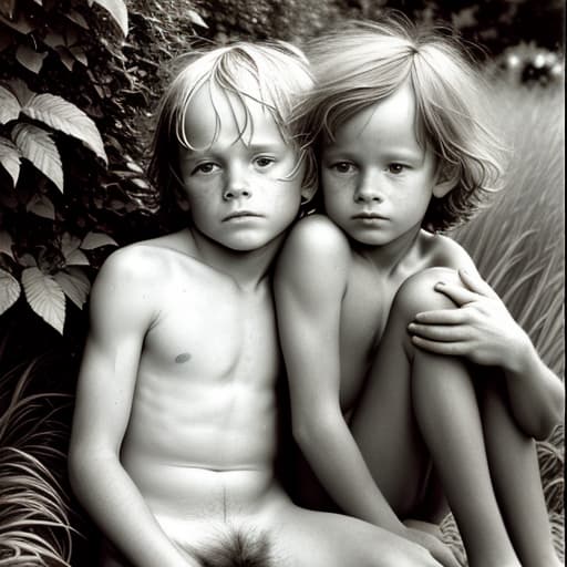  Two Beautiful old and boy in the bushes with no clothes on hugging and ing full for the ls magazine, leonardo diffusion, stable diffusion, absolute reality v1.6, perfect symmetry, photo realistic raw, jock sturges and David hamilton style