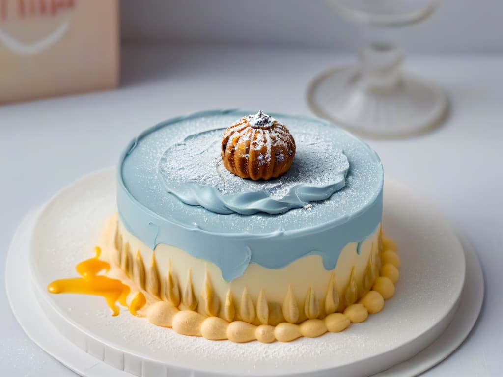  An ultradetailed, 8k resolution image of a delicate miniature dessert, intricately decorated with edible paint in pastel tones. The dessert is a tiny work of art, featuring intricate brush strokes and fine details that showcase the creative applications of edible paint in pastry design. The image is captured in a minimalist style, with a clean, uncluttered background that allows the exquisite details of the dessert to stand out. hyperrealistic, full body, detailed clothing, highly detailed, cinematic lighting, stunningly beautiful, intricate, sharp focus, f/1. 8, 85mm, (centered image composition), (professionally color graded), ((bright soft diffused light)), volumetric fog, trending on instagram, trending on tumblr, HDR 4K, 8K