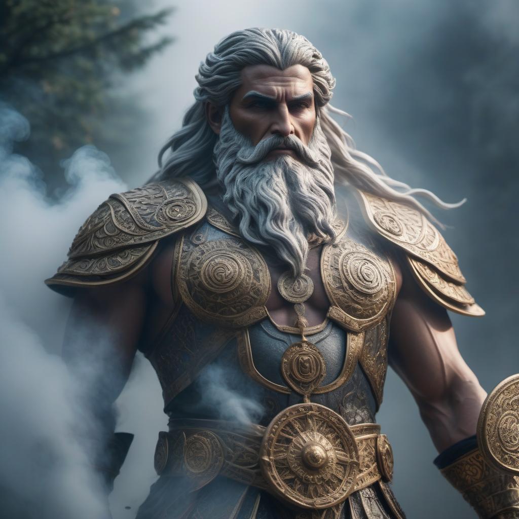  ancient mythological European god hyperrealistic, full body, detailed clothing, highly detailed, cinematic lighting, stunningly beautiful, intricate, sharp focus, f/1. 8, 85mm, (centered image composition), (professionally color graded), ((bright soft diffused light)), volumetric fog, trending on instagram, trending on tumblr, HDR 4K, 8K