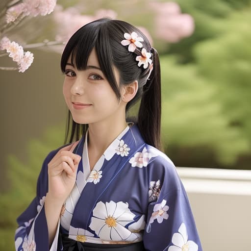  Manga chatacter that looks like this person, weating a yukata with flowers