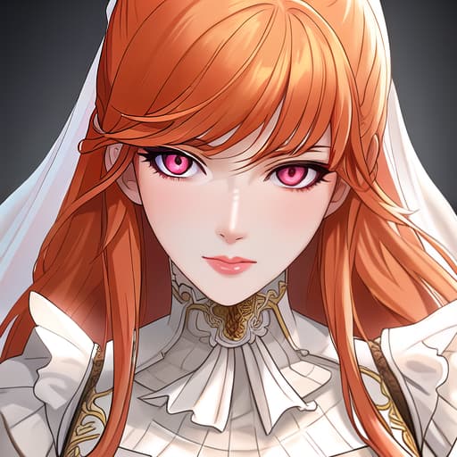  a girl manhua character with orange hair with light pink eyes with white skin wearing victorian noble dress hyperrealistic, full body, detailed clothing, highly detailed, cinematic lighting, stunningly beautiful, intricate, sharp focus, f/1. 8, 85mm, (centered image composition), (professionally color graded), ((bright soft diffused light)), volumetric fog, trending on instagram, trending on tumblr, HDR 4K, 8K