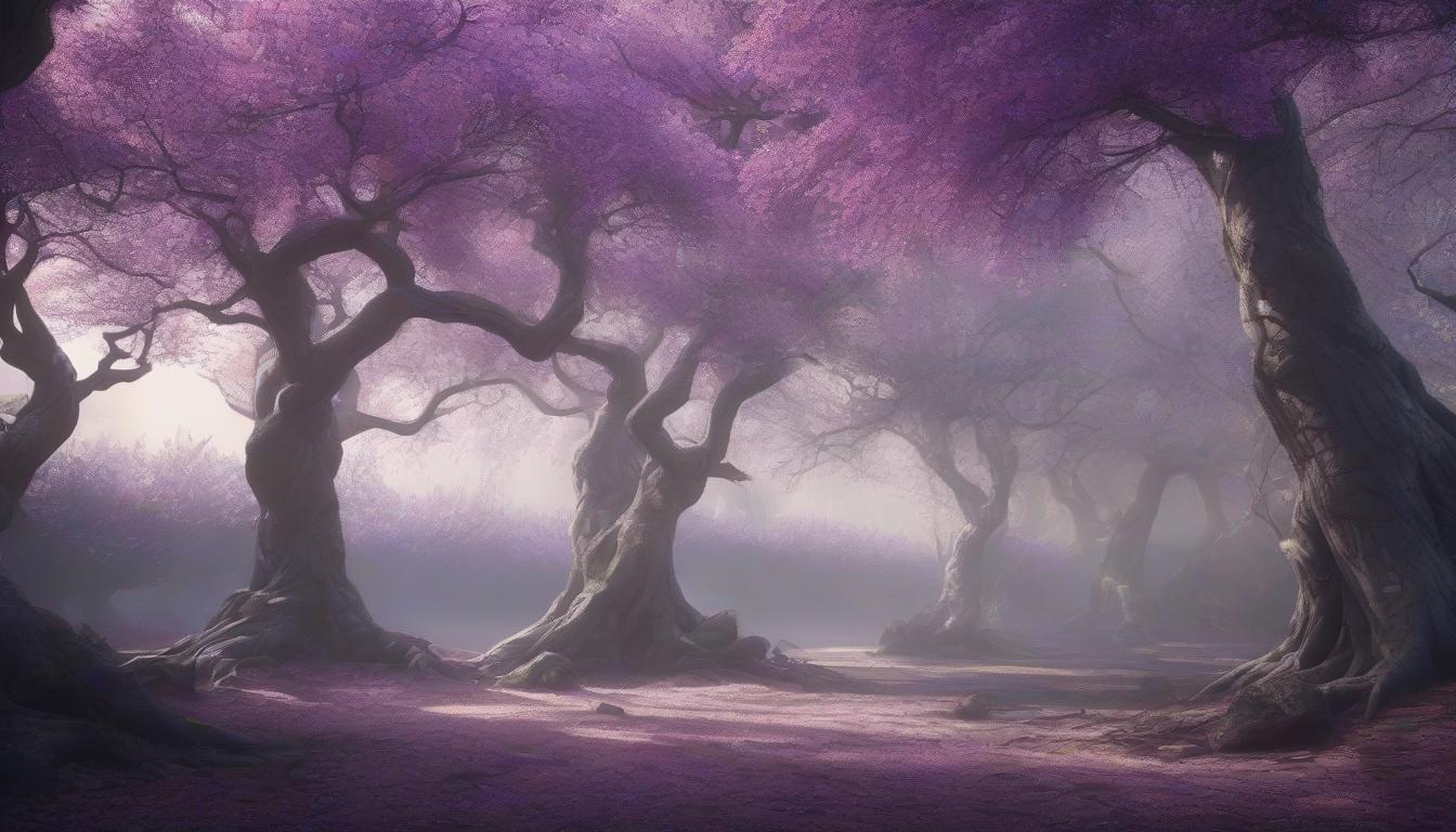  Create a web background in white tones with mysterious purple branches of trees, which are darker than the background and stretch from the upper and left parts of the canvas. The branches should evoke a sense of magic and spells. There should be many dense trees. TREES SHOULD BE MANY AND VERY DENSE.The background will be used in the game, make it a bit more suitable for the game. hyperrealistic, full body, detailed clothing, highly detailed, cinematic lighting, stunningly beautiful, intricate, sharp focus, f/1. 8, 85mm, (centered image composition), (professionally color graded), ((bright soft diffused light)), volumetric fog, trending on instagram, trending on tumblr, HDR 4K, 8K