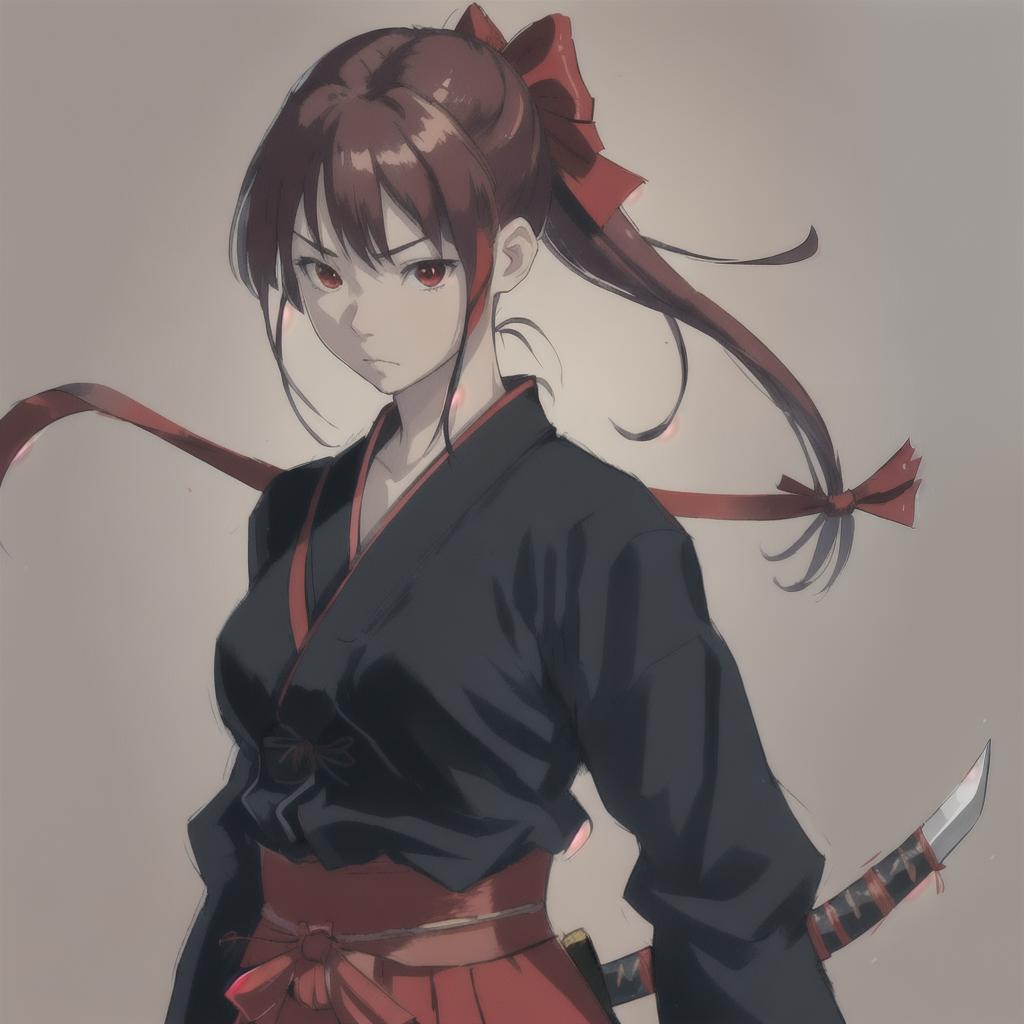  a katana tied with red ribbons