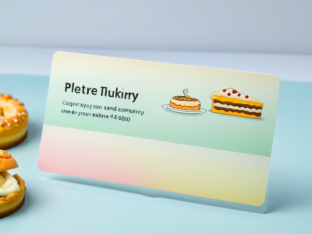  A minimalistic image of a beautifully designed loyalty card for a bakery, featuring elegant pastel colors, intricate pastry illustrations, and sleek modern typography. The card is displayed against a simple, clean background to emphasize its sophistication and appeal to customers looking for a stylish and effective loyalty program. hyperrealistic, full body, detailed clothing, highly detailed, cinematic lighting, stunningly beautiful, intricate, sharp focus, f/1. 8, 85mm, (centered image composition), (professionally color graded), ((bright soft diffused light)), volumetric fog, trending on instagram, trending on tumblr, HDR 4K, 8K