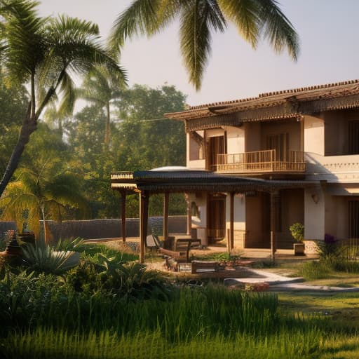 redshift style home from punjab village hyperrealistic, full body, detailed clothing, highly detailed, cinematic lighting, stunningly beautiful, intricate, sharp focus, f/1. 8, 85mm, (centered image composition), (professionally color graded), ((bright soft diffused light)), volumetric fog, trending on instagram, trending on tumblr, HDR 4K, 8K