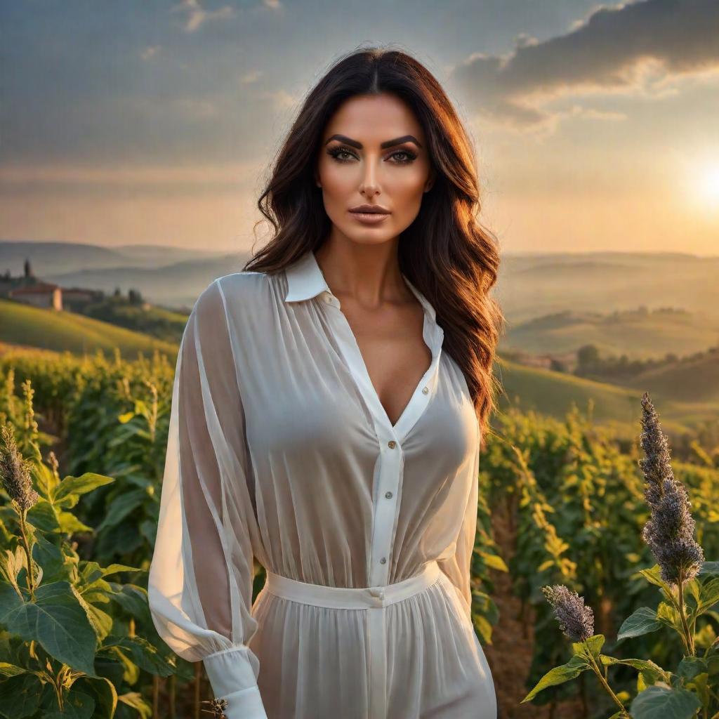  Sun setting over Italian countryside, dramatic, cinematic hyperrealistic, full body, detailed clothing, highly detailed, cinematic lighting, stunningly beautiful, intricate, sharp focus, f/1. 8, 85mm, (centered image composition), (professionally color graded), ((bright soft diffused light)), volumetric fog, trending on instagram, trending on tumblr, HDR 4K, 8K