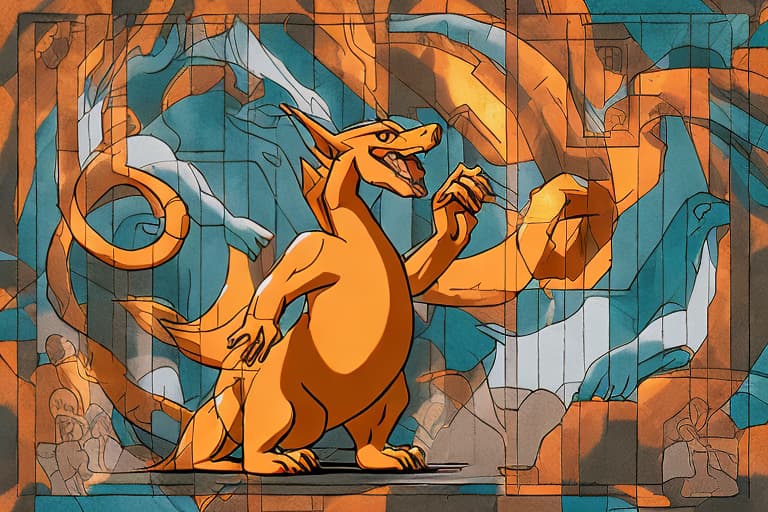 analog style Charizard as god