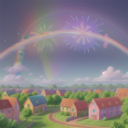  Sparkling rainbow over a town