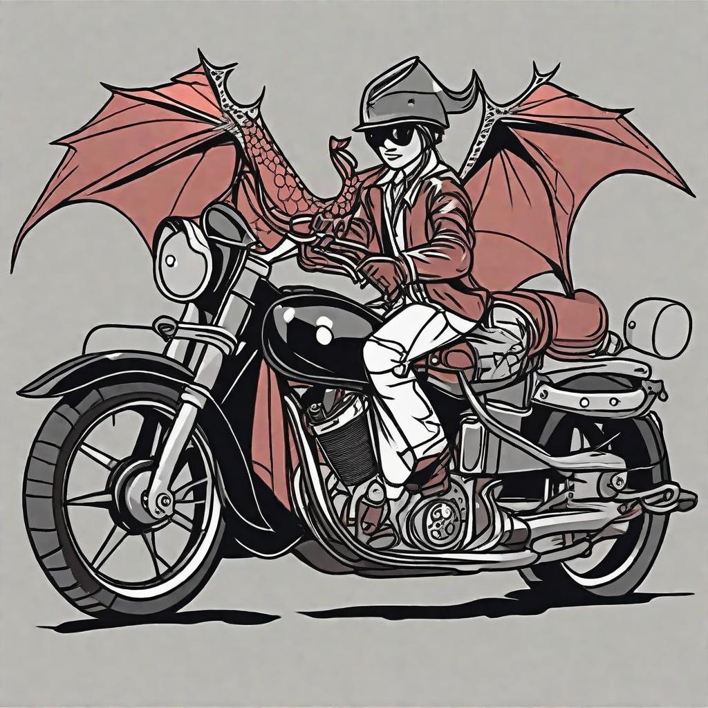  masterpiece, best quality, dragon with girl rider and a boyfriend on a motorcycle