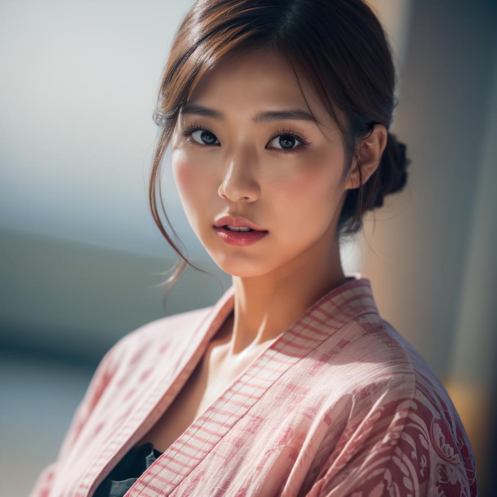  (masterpiece:1.3), (8k, photorealistic, photo, best quality: 1.4), (Japanese woman wearing clothes:),(realistic face), realistic eyes, (realistic skin), beautiful skin, kimono, (perfect body:1.3), (detailed body:1.2), hyperrealistic, full body, detailed clothing, highly detailed, cinematic lighting, stunningly beautiful, intricate, sharp focus, f/1. 8, 85mm, (centered image composition), (professionally color graded), ((bright soft diffused light)), volumetric fog, trending on instagram, trending on tumblr, HDR 4K, 8K