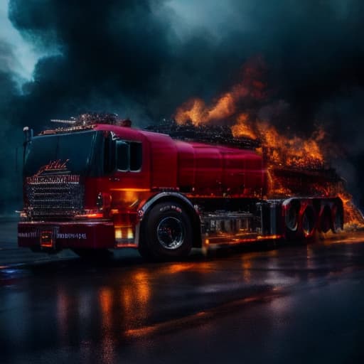  monster fire engine hyperrealistic, full body, detailed clothing, highly detailed, cinematic lighting, stunningly beautiful, intricate, sharp focus, f/1. 8, 85mm, (centered image composition), (professionally color graded), ((bright soft diffused light)), volumetric fog, trending on instagram, trending on tumblr, HDR 4K, 8K