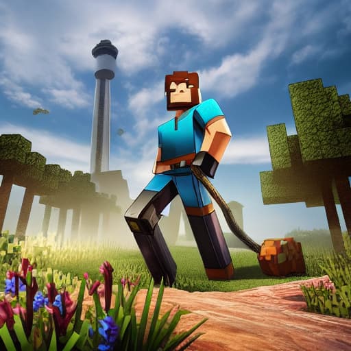  Minecraft fighting player hyperrealistic, full body, detailed clothing, highly detailed, cinematic lighting, stunningly beautiful, intricate, sharp focus, f/1. 8, 85mm, (centered image composition), (professionally color graded), ((bright soft diffused light)), volumetric fog, trending on instagram, trending on tumblr, HDR 4K, 8K