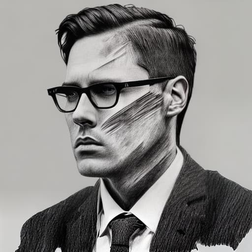 dublex style drawing, man in glasses, nature builds the man, closeup