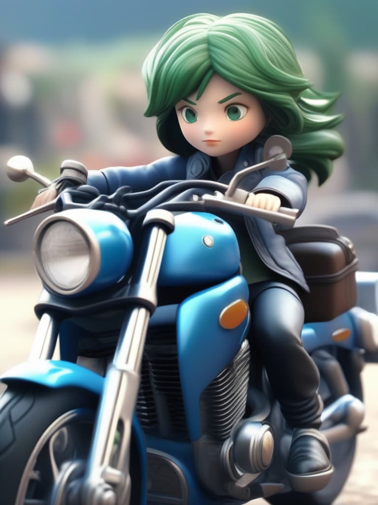  Motorcycle green hair character, masterpiece, best quality,8k,ultra detailed,high resolution,an extremely delicate and beautiful,hyper detail