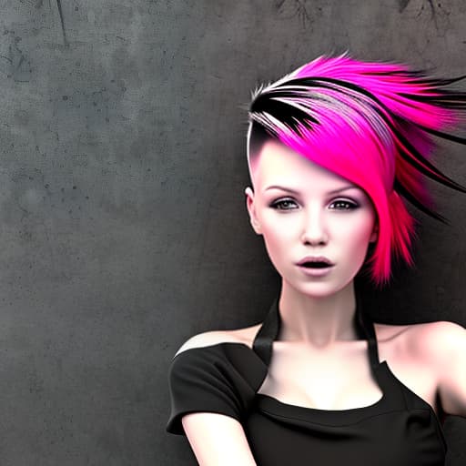  Beautiful pink girl In an edgy outfit with a edgy black and crimson haircut