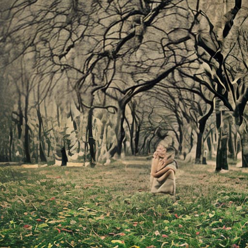 dublex style A picture of a lonely, frightened girl sitting alone in the deserted forest at night. Her hair is long and blond, her skin is white and her eyes are blue. Her mouth is small and her nose is small. She wears a pink, cut out dress. She looks to her left and sees tall, dark trees. Floral Fantasy hyperrealistic, full body, detailed clothing, highly detailed, cinematic lighting, stunningly beautiful, intricate, sharp focus, f/1. 8, 85mm, (centered image composition), (professionally color graded), ((bright soft diffused light)), volumetric fog, trending on instagram, trending on tumblr, HDR 4K, 8K