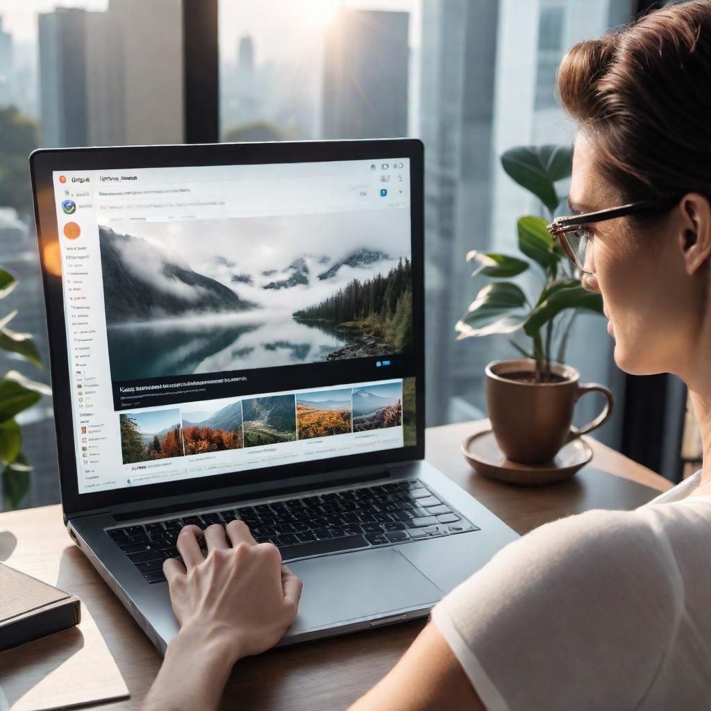  A person is sitting in front of a laptop, typing. The screen displays a conversation where the person is asking for details about a Reel for Instagram. The image gives a vibe of creativity and social media engagement, with Instagram icons and hashtags floating around. hyperrealistic, full body, detailed clothing, highly detailed, cinematic lighting, stunningly beautiful, intricate, sharp focus, f/1. 8, 85mm, (centered image composition), (professionally color graded), ((bright soft diffused light)), volumetric fog, trending on instagram, trending on tumblr, HDR 4K, 8K