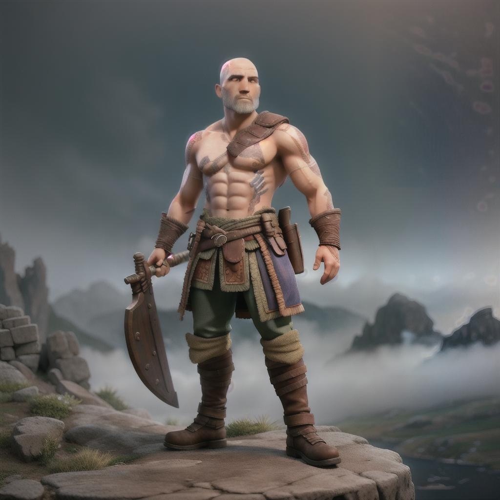  God of war hyperrealistic, full body, detailed clothing, highly detailed, cinematic lighting, stunningly beautiful, intricate, sharp focus, f/1. 8, 85mm, (centered image composition), (professionally color graded), ((bright soft diffused light)), volumetric fog, trending on instagram, trending on tumblr, HDR 4K, 8K