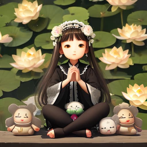  A lotus doll sitting cross-legged,