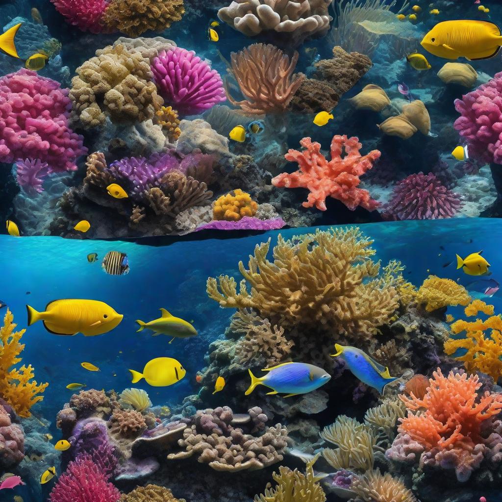  masterpiece, best quality, Most Beautiful in deep sea teeming with vibrant corals, diverse marine life, and enchanting underwater landscapes, full of corals, acrophore, small fishes, anemones, dolphin, various algaes, caves, colorful,all captured in stunning 8k resolution with intricate details.