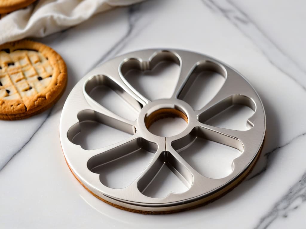  A closeup, ultradetailed image of a sleek, highend cookie cutter set arranged on a marble countertop. The cookie cutters are shiny, stainless steel with intricate designs, casting soft shadows on the smooth, white marble surface. The focus is on the fine details of each cutter, highlighting their precision and quality craftsmanship. The overall aesthetic is modern, elegant, and aspirational, perfect for the target audience of the article. hyperrealistic, full body, detailed clothing, highly detailed, cinematic lighting, stunningly beautiful, intricate, sharp focus, f/1. 8, 85mm, (centered image composition), (professionally color graded), ((bright soft diffused light)), volumetric fog, trending on instagram, trending on tumblr, HDR 4K, 8K