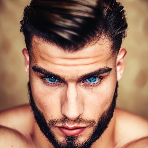 portrait+ style Russian queer fitness model brunette hunk dude face