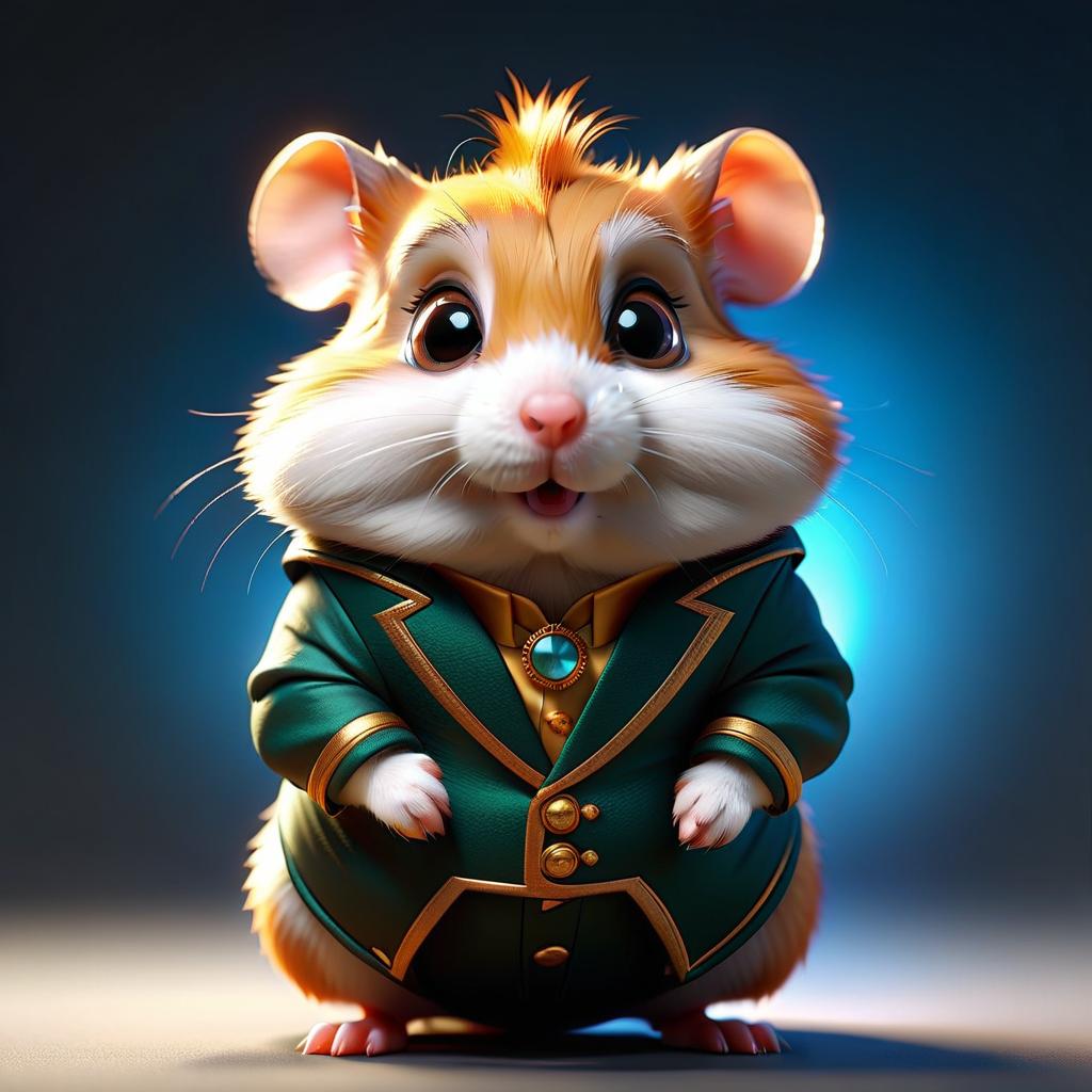  The hamster stands in full height. The hamster in a fancy outfit, like a game character. A blank background, one color, Pixar, 3D hyperrealistic, full body, detailed clothing, highly detailed, cinematic lighting, stunningly beautiful, intricate, sharp focus, f/1. 8, 85mm, (centered image composition), (professionally color graded), ((bright soft diffused light)), volumetric fog, trending on instagram, trending on tumblr, HDR 4K, 8K