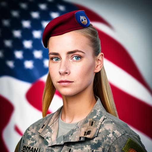 portrait+ style American current female soldier with helmet