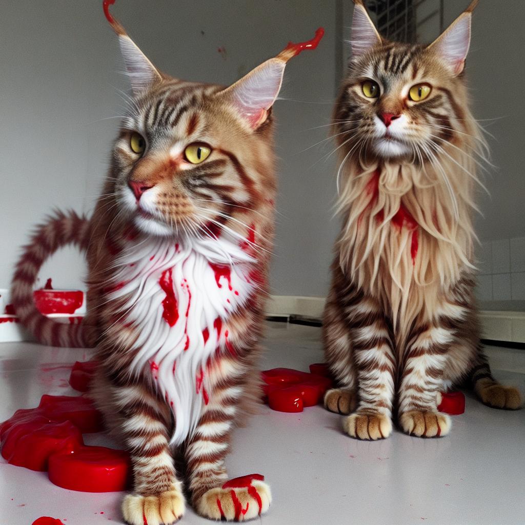  zombie cats mainecoon red eat bloody meat