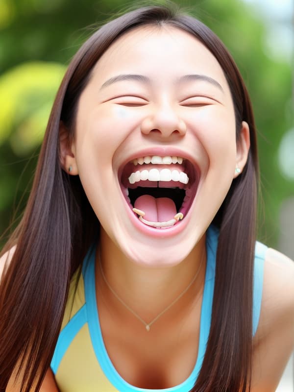  1girl, laughing, open mouth, tongue,,