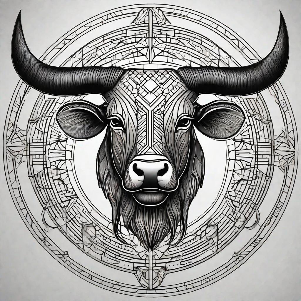  masterpiece, best quality, Black line geometric modern taurus zodiac tattoo