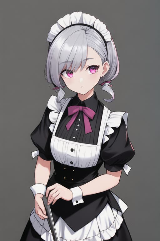  The face is cool, boyish, the gender is a woman, the clothes are in a maid clothes, the more mini skirts, the soybean, the hairstyle, the hairstyle, the hair color is silver hair, and the are one. Only books, wear garter belts, hair quality are natural perm, hair tips are crumbled, skirts are too short, pink are visible, clothes are maid clothes, eyes are red. , Panchira hyperrealistic, full body, detailed clothing, highly detailed, cinematic lighting, stunningly beautiful, intricate, sharp focus, f/1. 8, 85mm, (centered image composition), (professionally color graded), ((bright soft diffused light)), volumetric fog, trending on instagram, trending on tumblr, HDR 4K, 8K
