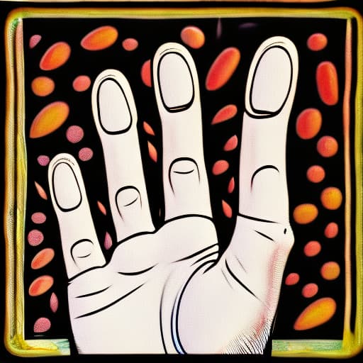  a drawing of human hand, penises instead of fingers, five fingers, small penises