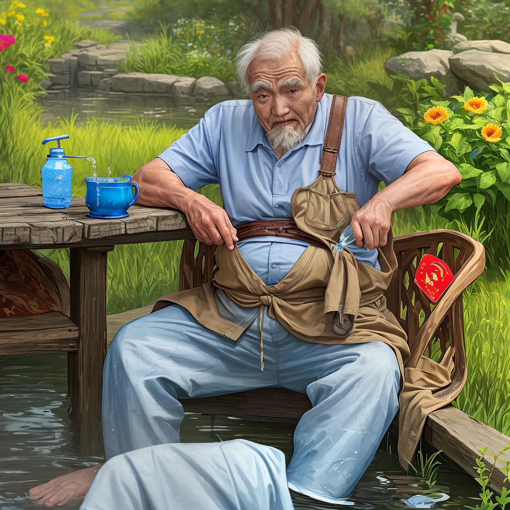  Masterpiece, best quality, old man drinking water ,