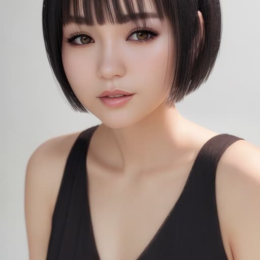  Cute Japanese face, cute short hair, light and silver bob cut hairstyle, black sleeveless top, delicate makeup, cool style, natural lighting, photo realistic in the style of realistic.