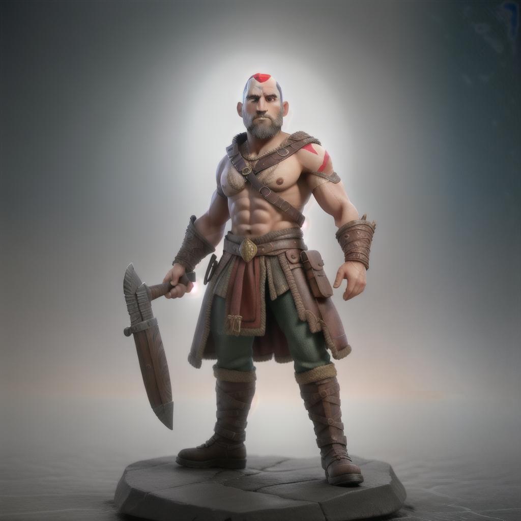  God of war hyperrealistic, full body, detailed clothing, highly detailed, cinematic lighting, stunningly beautiful, intricate, sharp focus, f/1. 8, 85mm, (centered image composition), (professionally color graded), ((bright soft diffused light)), volumetric fog, trending on instagram, trending on tumblr, HDR 4K, 8K