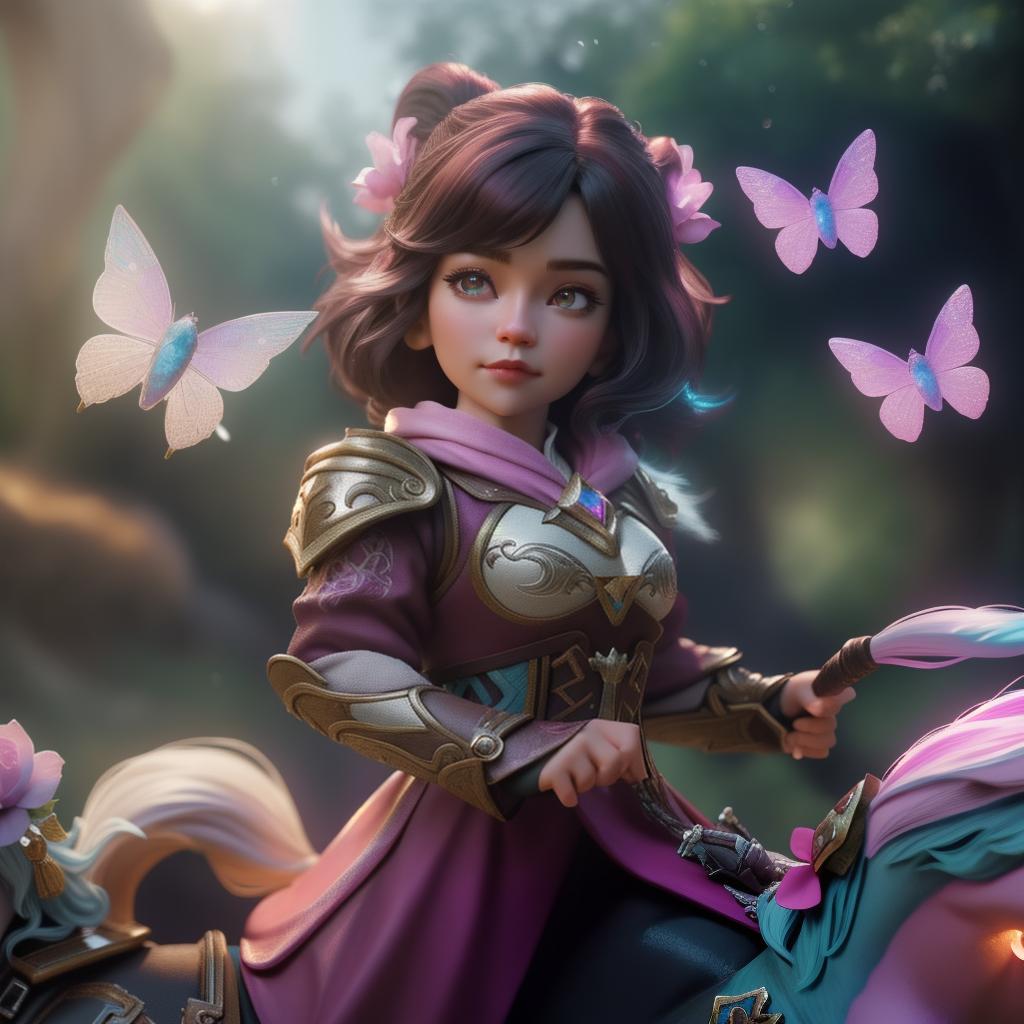  A halfling female character , riding a magical unicorn, , hyperrealistic, high quality, highly detailed, cinematic lighting, intricate, sharp focus, f/1. 8, 85mm, (centered image composition), (professionally color graded), ((bright soft diffused light)), volumetric fog, trending on instagram, HDR 4K, 8K