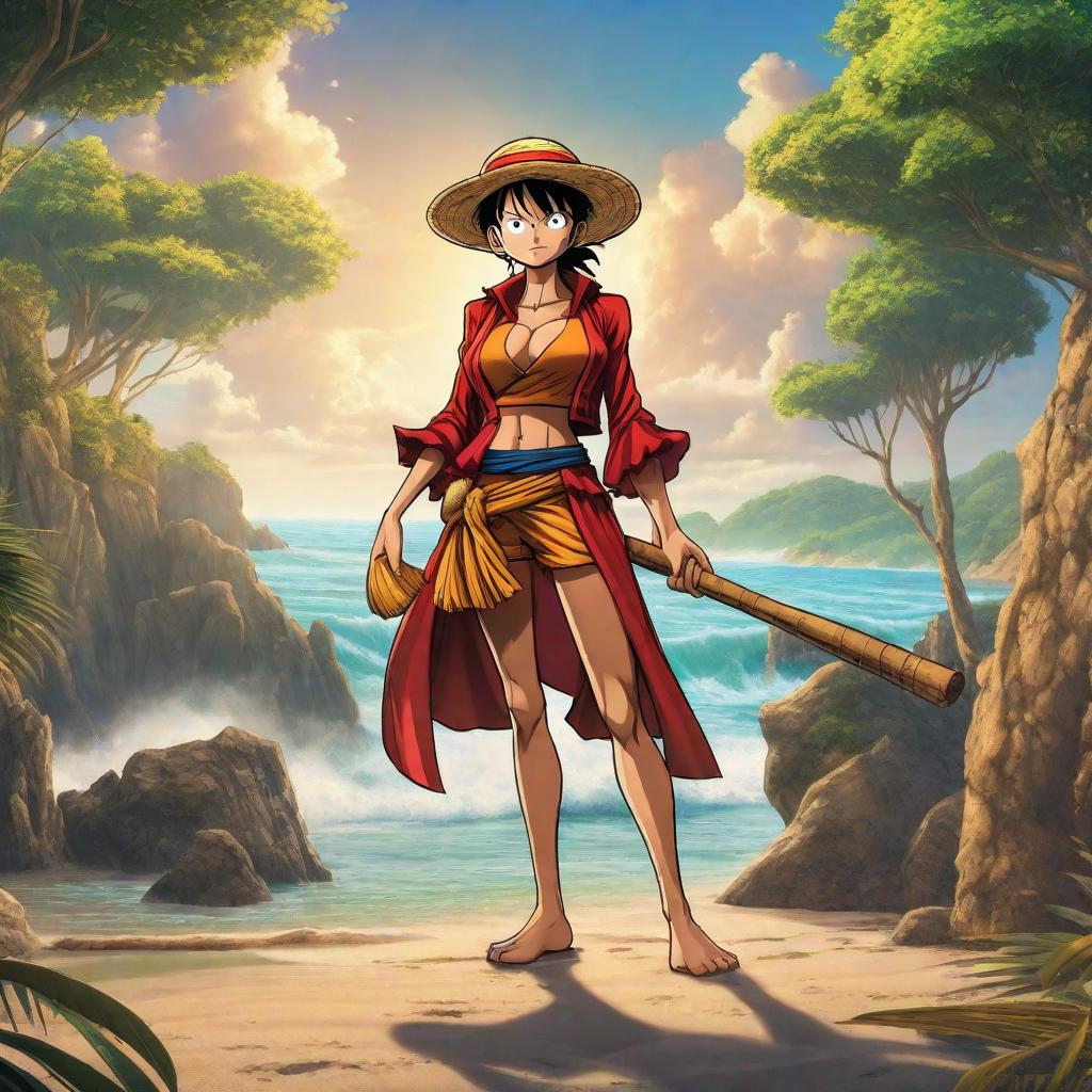  Female monkey D luffy one piece, marvel comic panel, dc animated comic panel, comic panel, manga and manhwa style panel, portrait, young person face, style for marvel comic, anime comic panel style hyperrealistic, full body, detailed clothing, highly detailed, cinematic lighting, stunningly beautiful, intricate, sharp focus, f/1. 8, 85mm, (centered image composition), (professionally color graded), ((bright soft diffused light)), volumetric fog, trending on instagram, trending on tumblr, HDR 4K, 8K