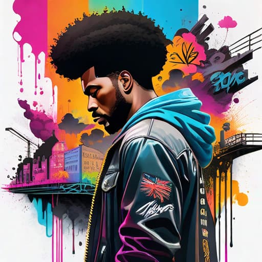  ((white background)), graffiti style Impactful composition, dripping neon heat splash paint (water color) across the shape of a Side view of black man with rich afro hair, ((artistic)), bust shoot, high detail, street art, vibrant, urban, detailed, tag, mural hyperrealistic, full body, detailed clothing, highly detailed, cinematic lighting, stunningly beautiful, intricate, sharp focus, f/1. 8, 85mm, (centered image composition), (professionally color graded), ((bright soft diffused light)), volumetric fog, trending on instagram, trending on tumblr, HDR 4K, 8K