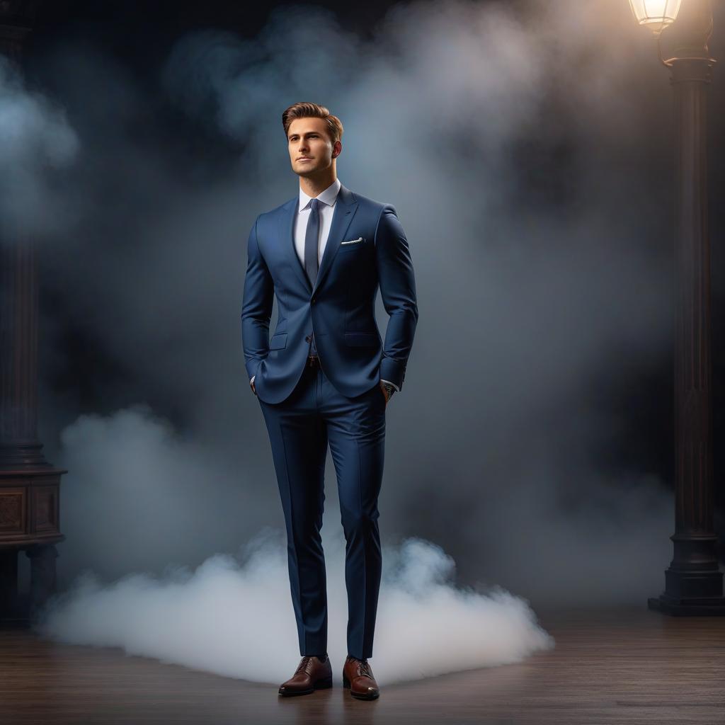  A young guy in a business suit in different poses and with different emotions. set of images hyperrealistic, full body, detailed clothing, highly detailed, cinematic lighting, stunningly beautiful, intricate, sharp focus, f/1. 8, 85mm, (centered image composition), (professionally color graded), ((bright soft diffused light)), volumetric fog, trending on instagram, trending on tumblr, HDR 4K, 8K