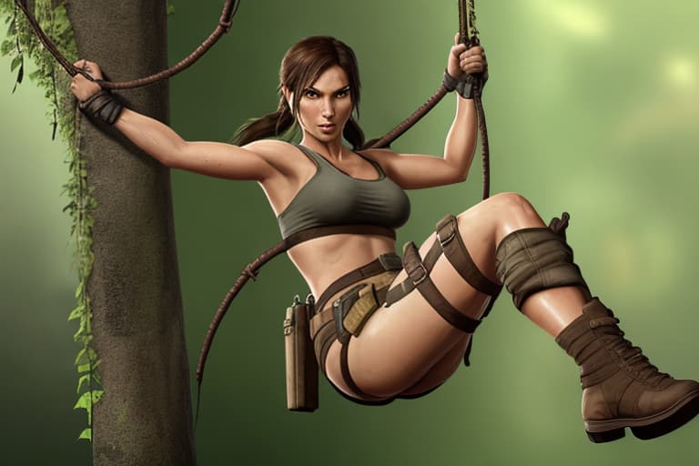  Lara Croft swinging on a vine wearing only her leg holsters