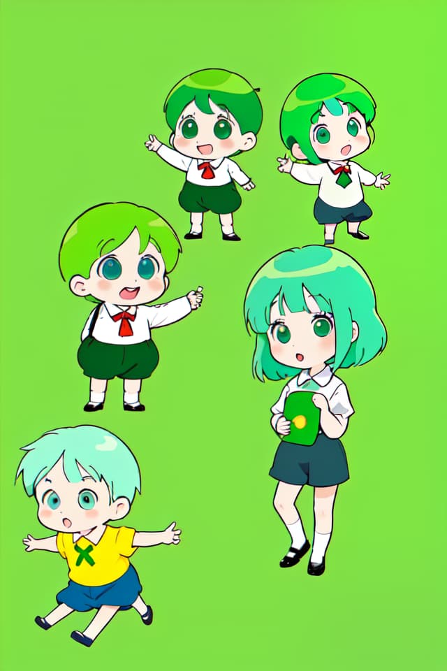  Green hair character crayon Shin chan style depiction